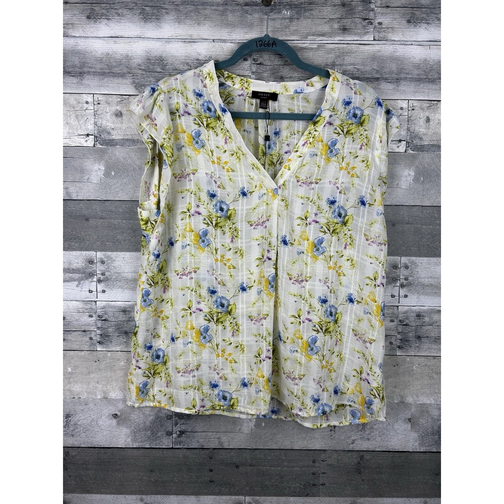 Haver London Women's XL Short Sleeve V Neck Floral Blouse